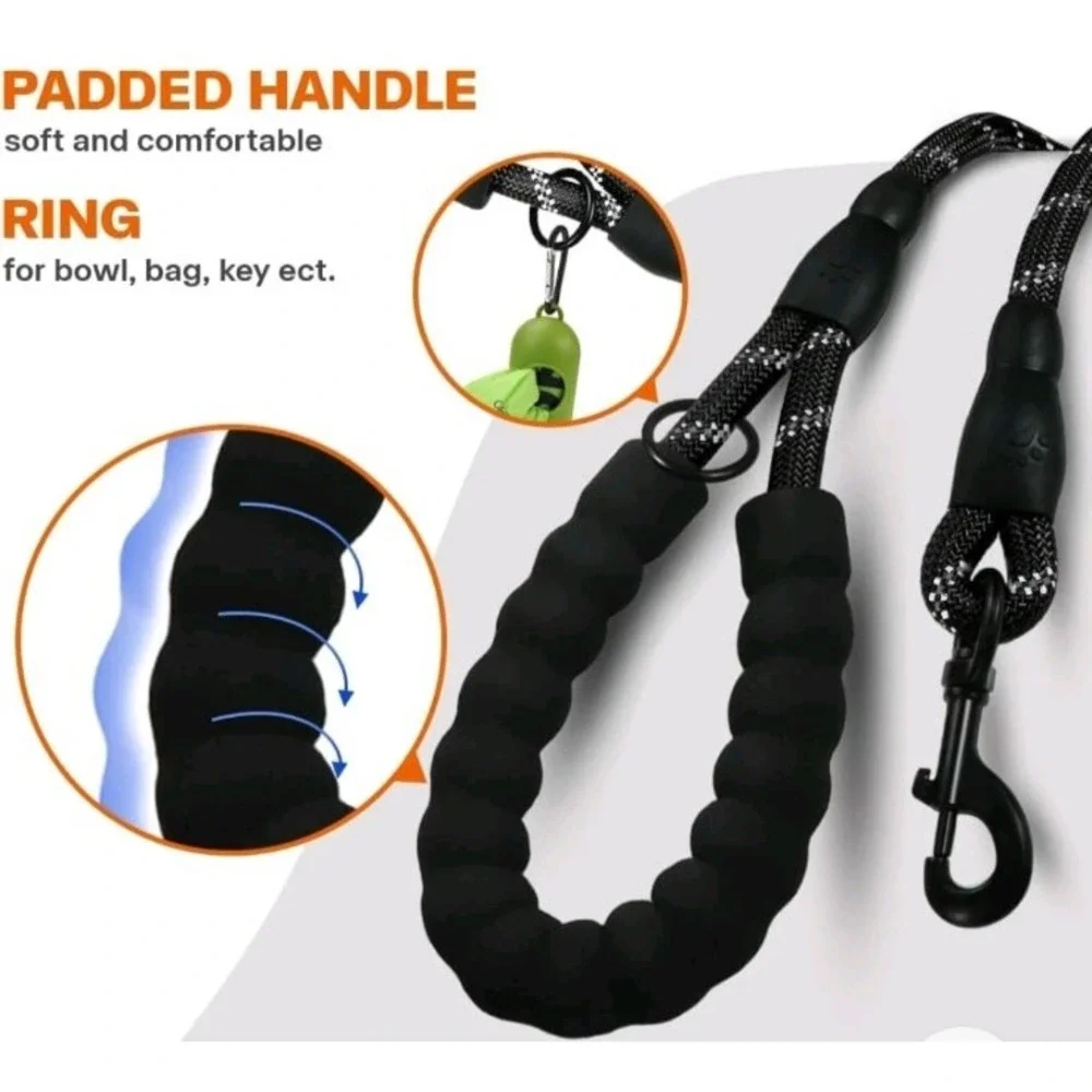 Taglory Rope Dog Leash 4 FT with Comfortable Padded Handle, Highly Reflective Th